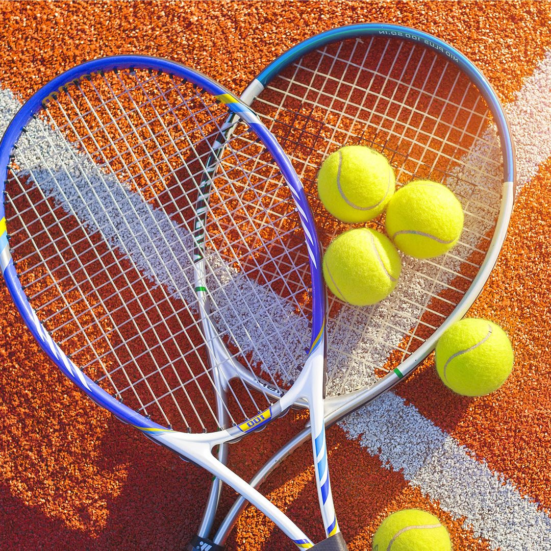 Tennis balls and rackets